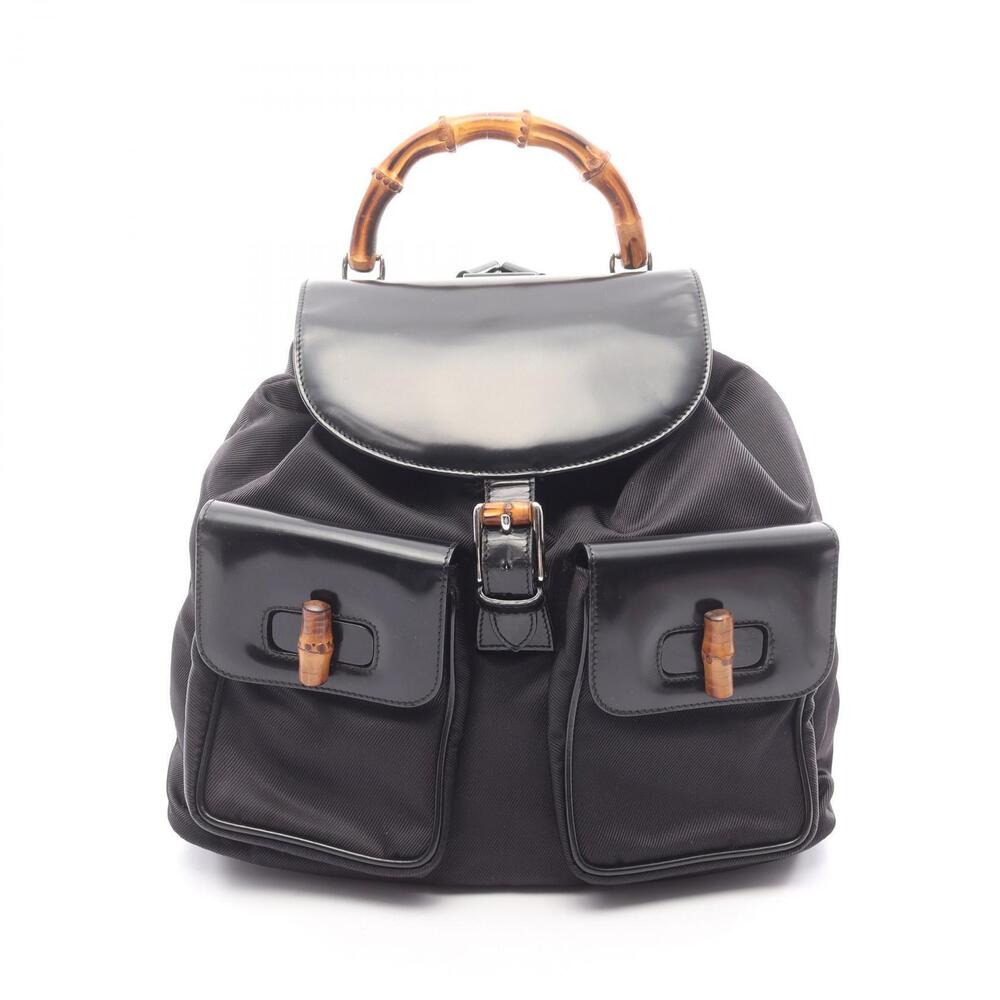 Gucci Bamboo Backpack Rucksack Daybag Enamel Black